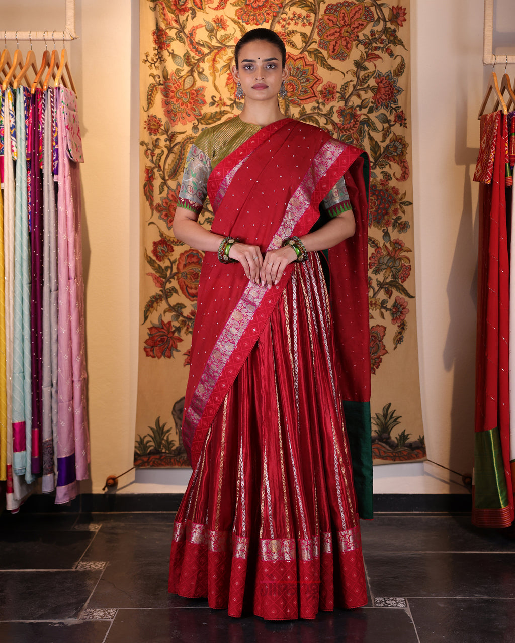 Red Handwoven Chanderi Silk Lehenga