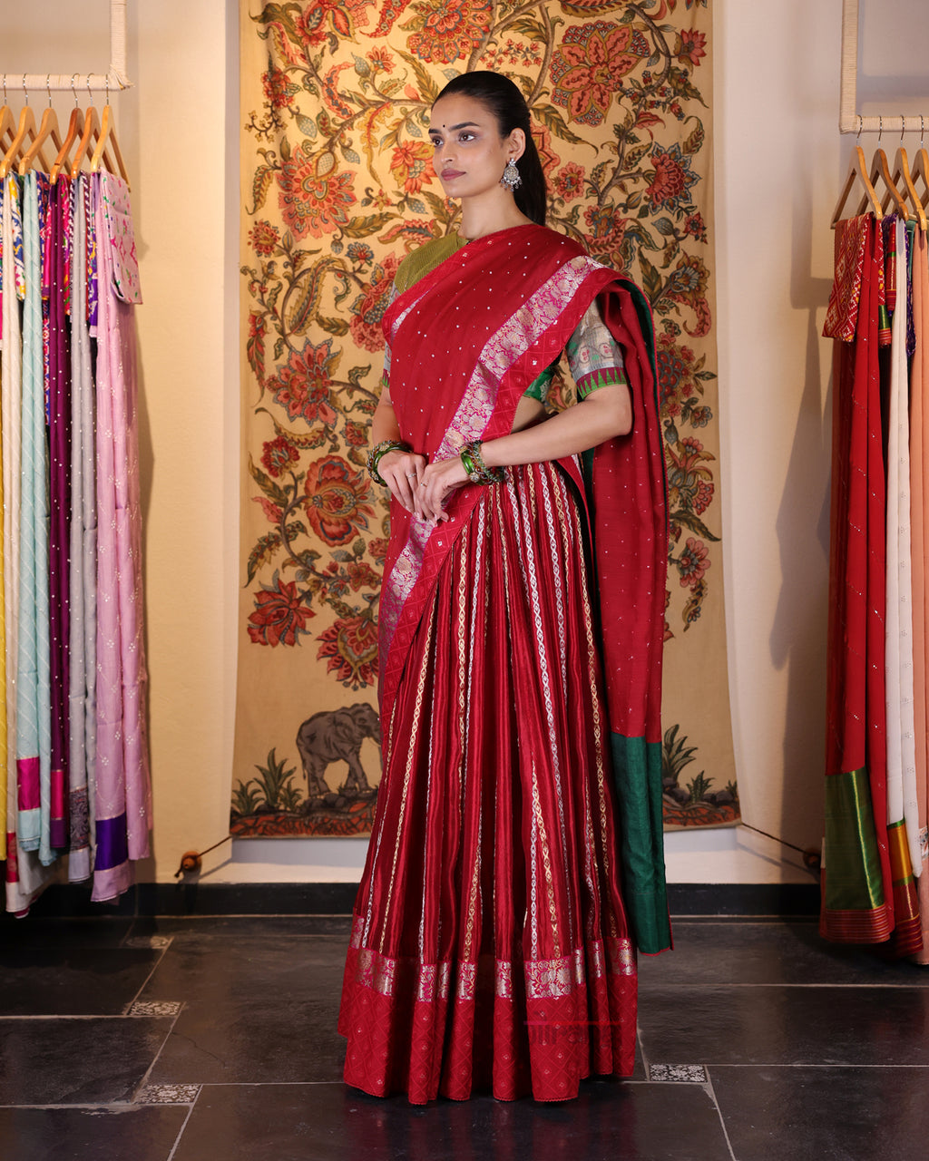 Red Handwoven Chanderi Silk Lehenga