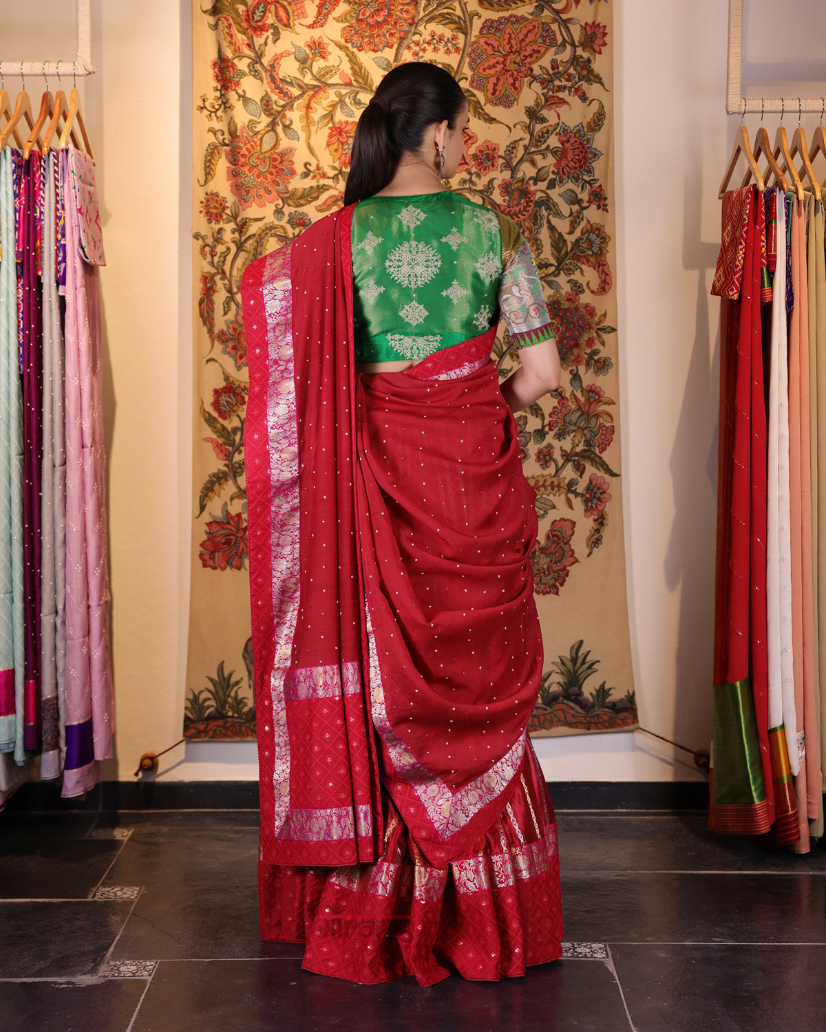 Red Handwoven Chanderi Silk Lehenga