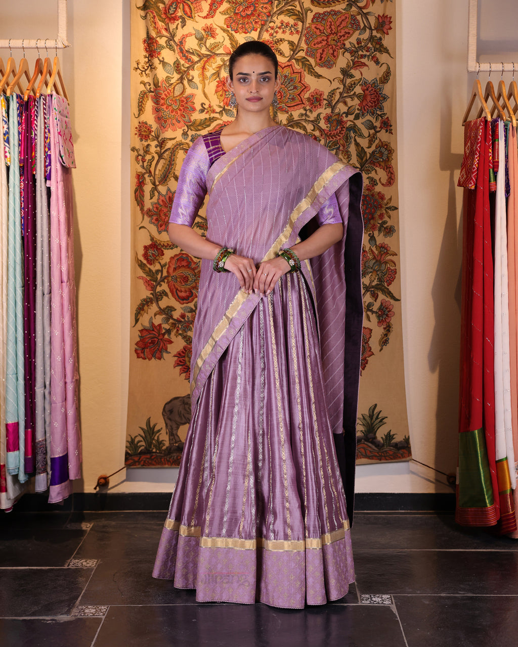 Mauve Red Handwoven Chanderi Silk Lehenga