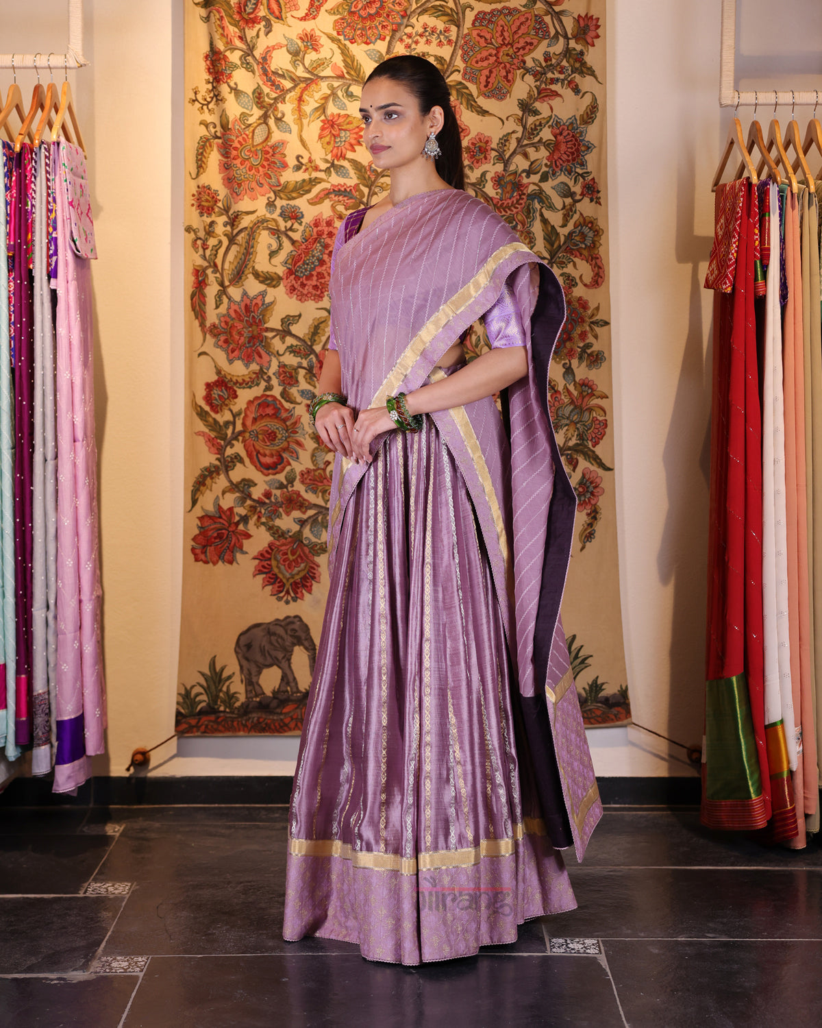 Mauve Red Handwoven Chanderi Silk Lehenga