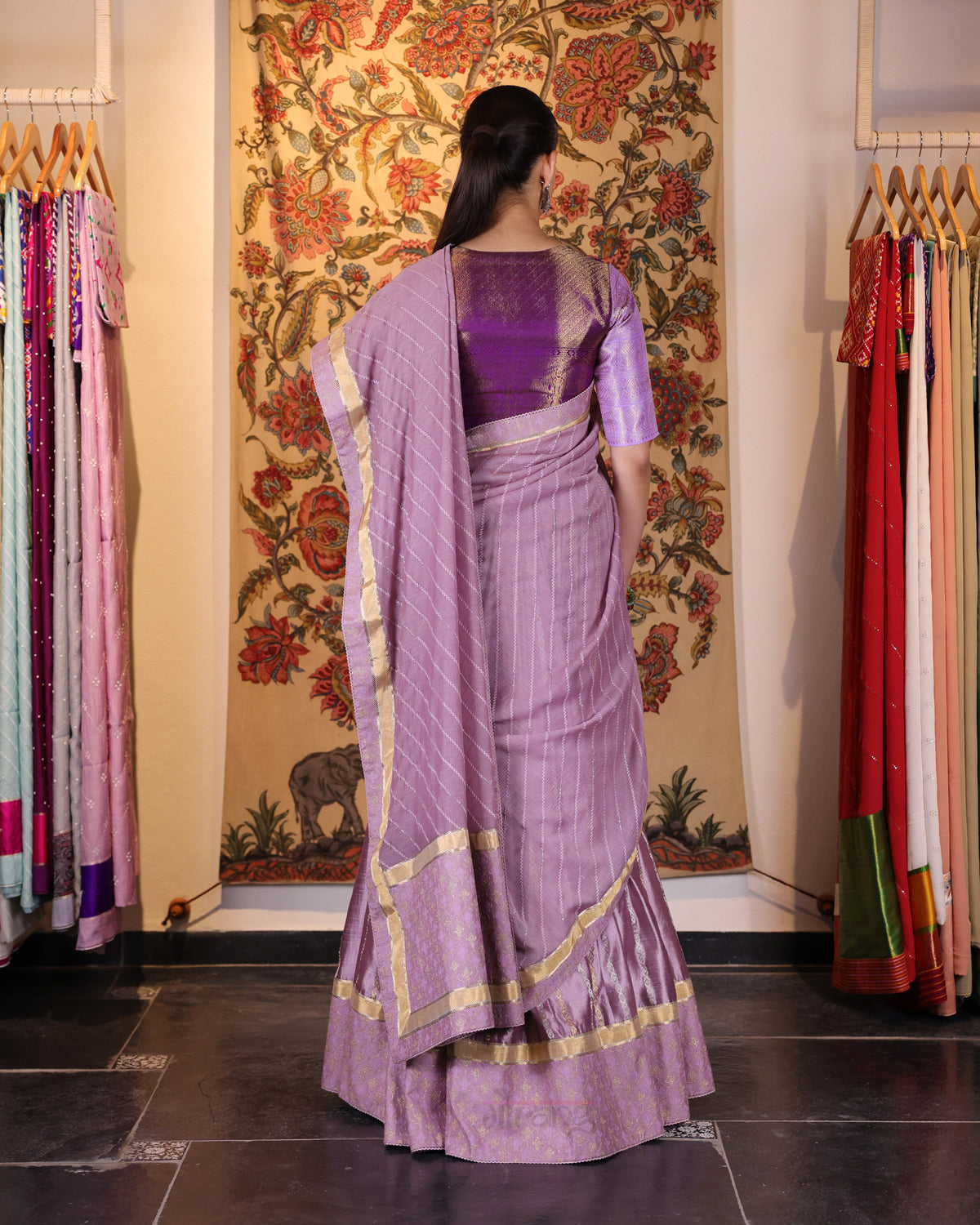 Mauve Red Handwoven Chanderi Silk Lehenga
